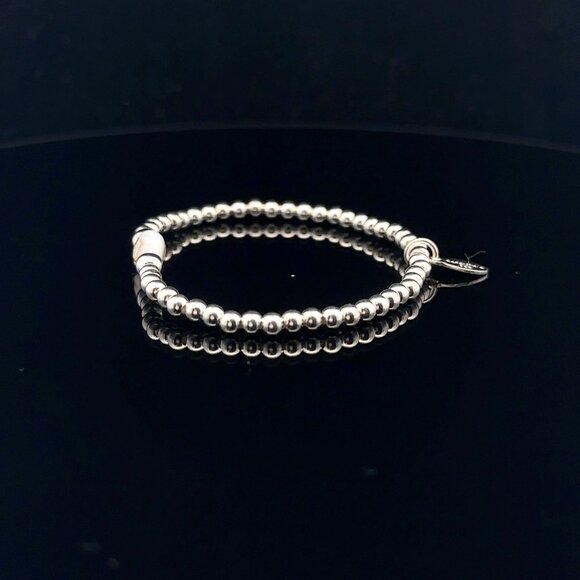 925 Sterling Silver Beaded Stretch Stacking Bracelet MOP Letter Initial U - Picture 3 of 6